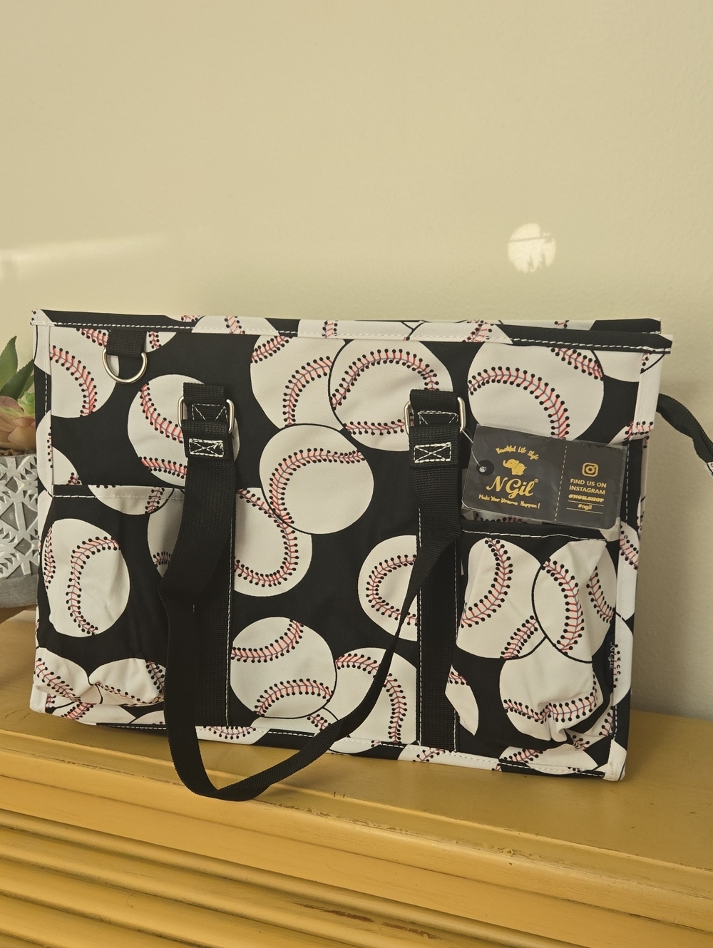 Black & White Baseball Print Tote Bag